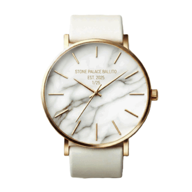 Example of a custom designed marble and gold watch branded watch for stone palace